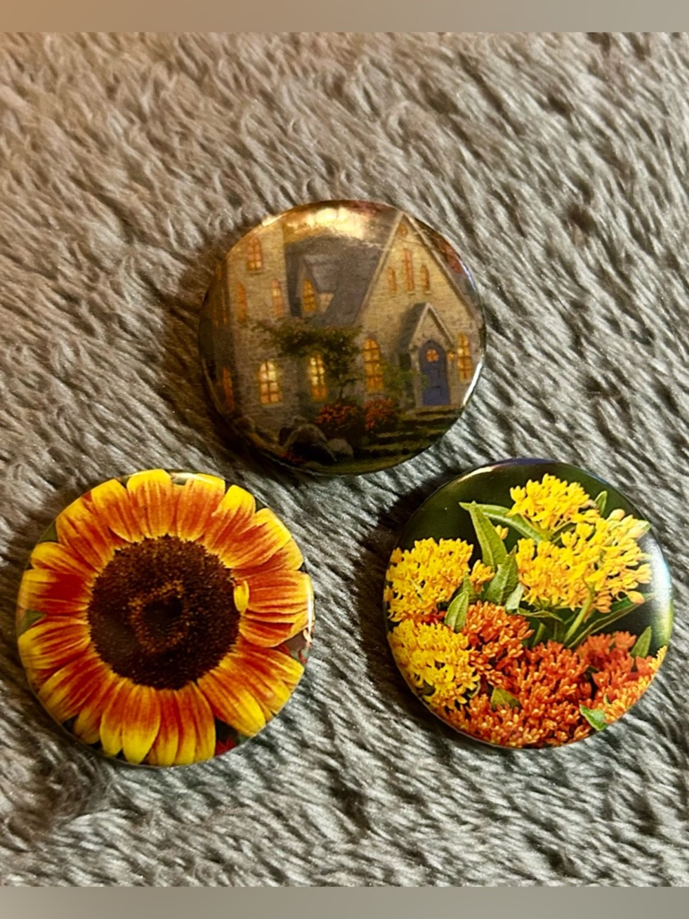 Handmade Floral Button Set Sunflower Cottage Garden Cottage 1.25in